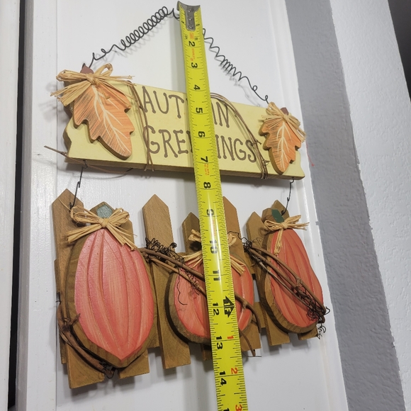 AUTUMN GREETINGS Pumpkin Sign Wall Decor Hanging - Picture 10 of 11